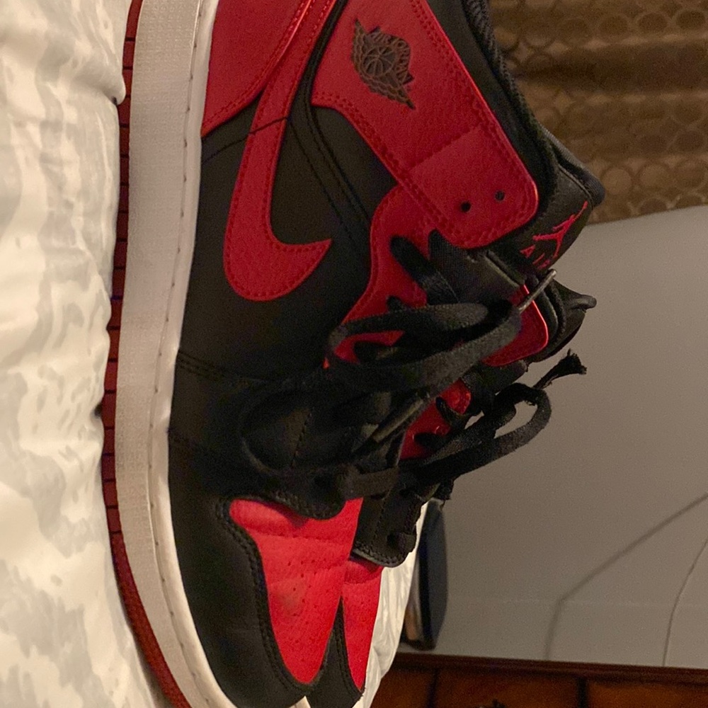 These Are Jordan 1 Mid GS Worn a couple times shoe laces are damaged